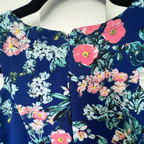 Floral Blue Stretchy Pleated Halter Top A Line Formal Dress - Picture 3 of 6